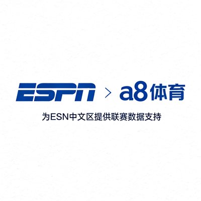 ESPN数据合作伙伴标识，a8体育为ESPN中文区提供联赛数据支持
